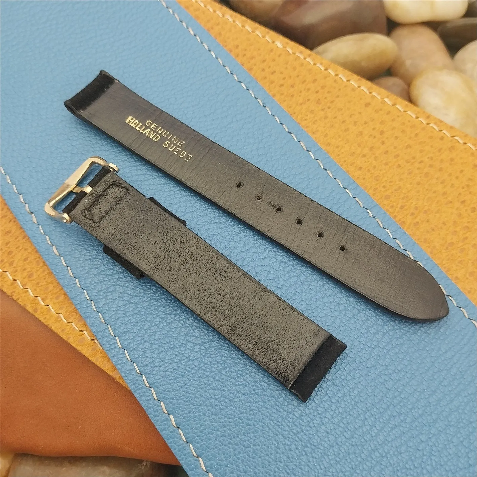 1960s 5/8" Mormac Single-Keeper Black Holland Suede Unused Vintage Watch Band