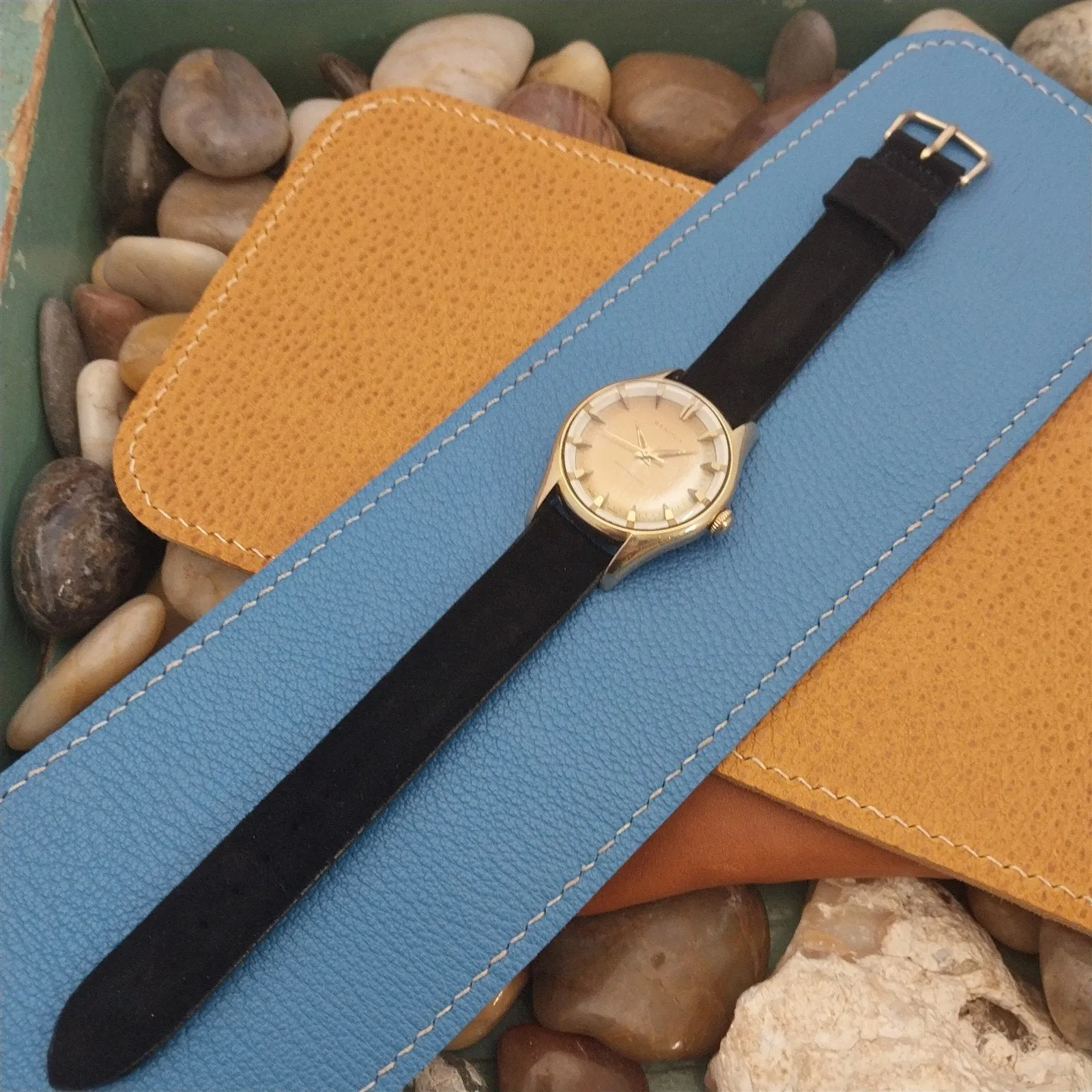 1960s 5/8" Mormac Single-Keeper Black Holland Suede Unused Vintage Watch Band