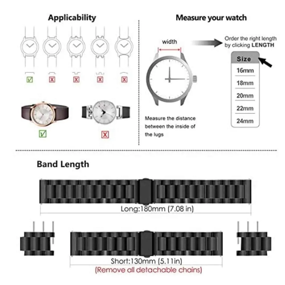 24mm watch 3 links stainless-steel strap - Gold
