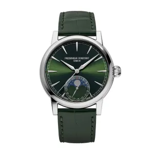 40MM FREDERIQUE CONSTANT CLASSIC MOONPHASE DATE AUTOMATIC WATCH WITH GREEN DIAL AND GREEN LEATHER STRAP