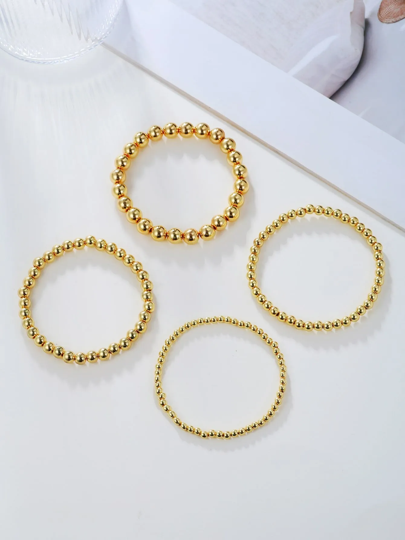 4pcs Modern Gold Color Beaded Bracelet Women Bracelet Stackable Bracelet Crafted