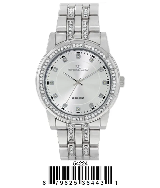 5422-Montres Carlo CZ Stone Metal Band Watch