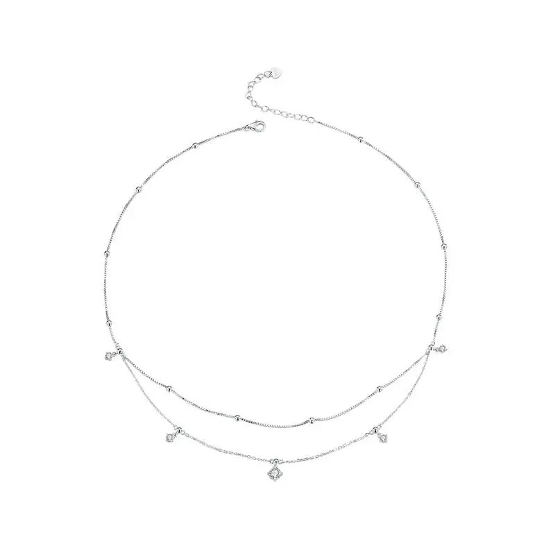 925 Sterling Silver Shining Luxury Tassel Moissanite Pendant Necklace Double-layer Necklace for Women Mother's Day Gift