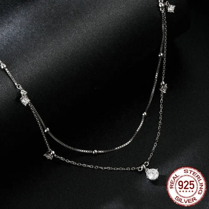 925 Sterling Silver Shining Luxury Tassel Moissanite Pendant Necklace Double-layer Necklace for Women Mother's Day Gift