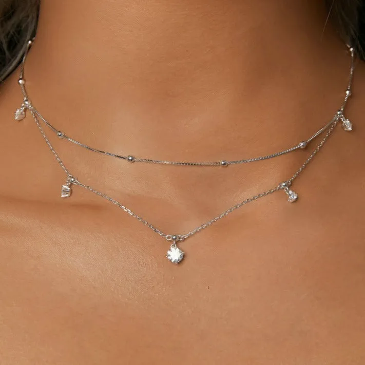 925 Sterling Silver Shining Luxury Tassel Moissanite Pendant Necklace Double-layer Necklace for Women Mother's Day Gift