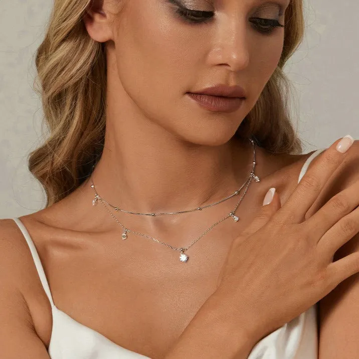 925 Sterling Silver Shining Luxury Tassel Moissanite Pendant Necklace Double-layer Necklace for Women Mother's Day Gift