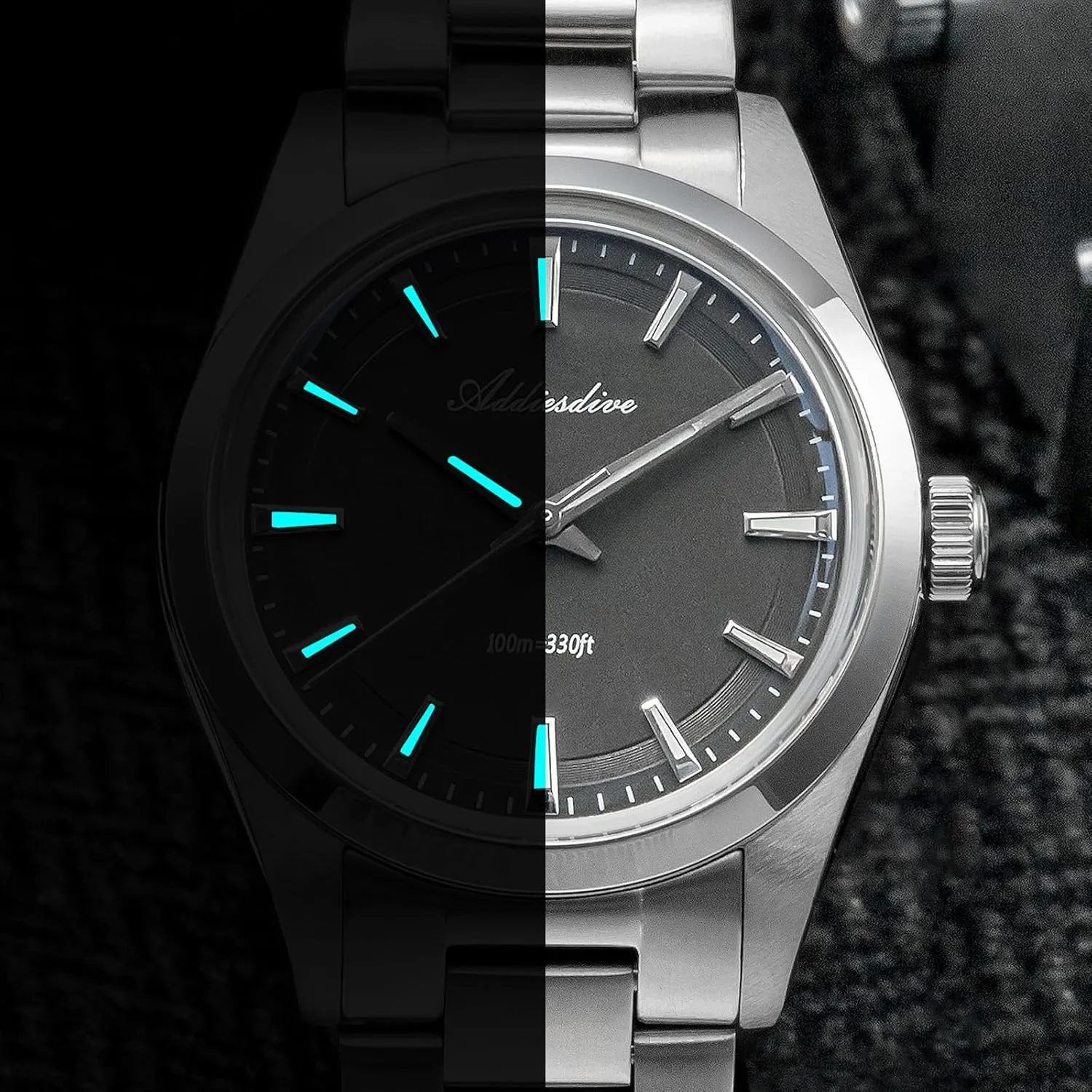 ADDIESDIVE 36 MM Small Dial Luxury Watches for Men 11 MM Thick VH31 Quartz Watch Waterproof 100 M Mint Green/White/Gray