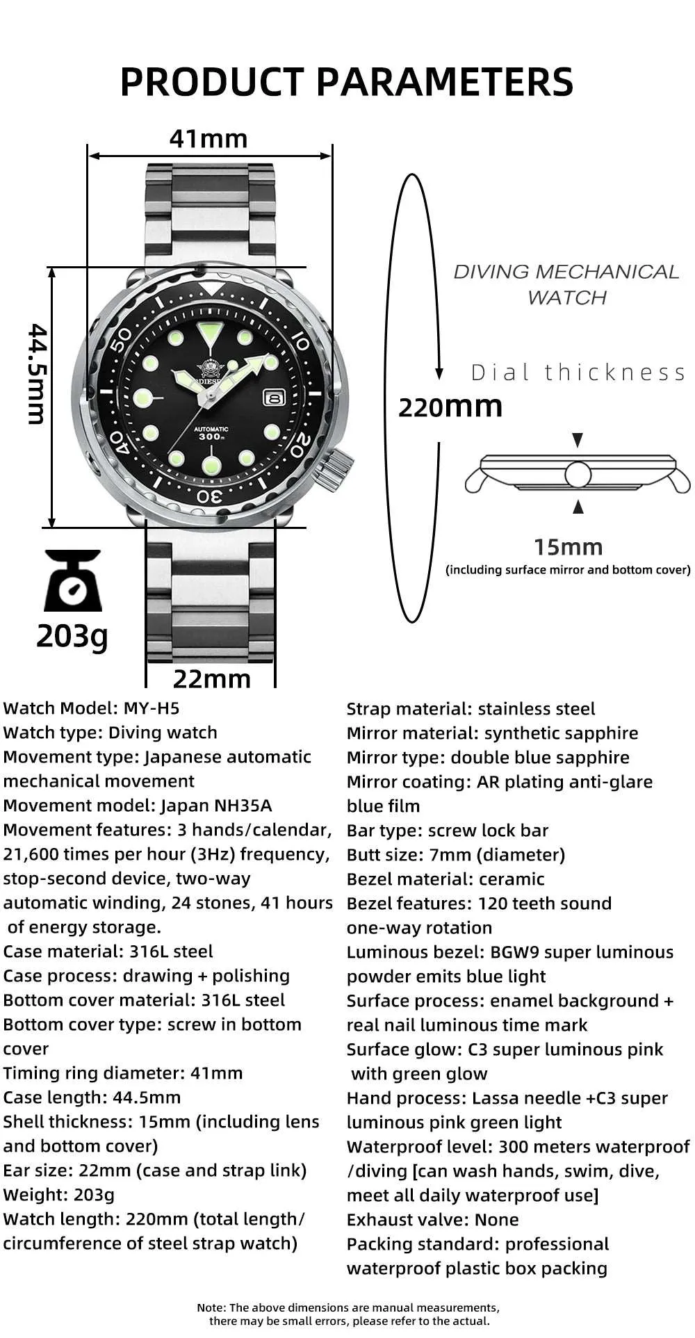 Addiesdive Tuna MY-H5 300M Automatic NH35 Diver Homage Watches