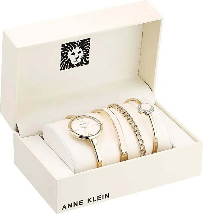 Anne Klein Women's AK/3290LPST Gold-Tone Bangle Watch and Swarovski Crystal Accented Bracelet Set