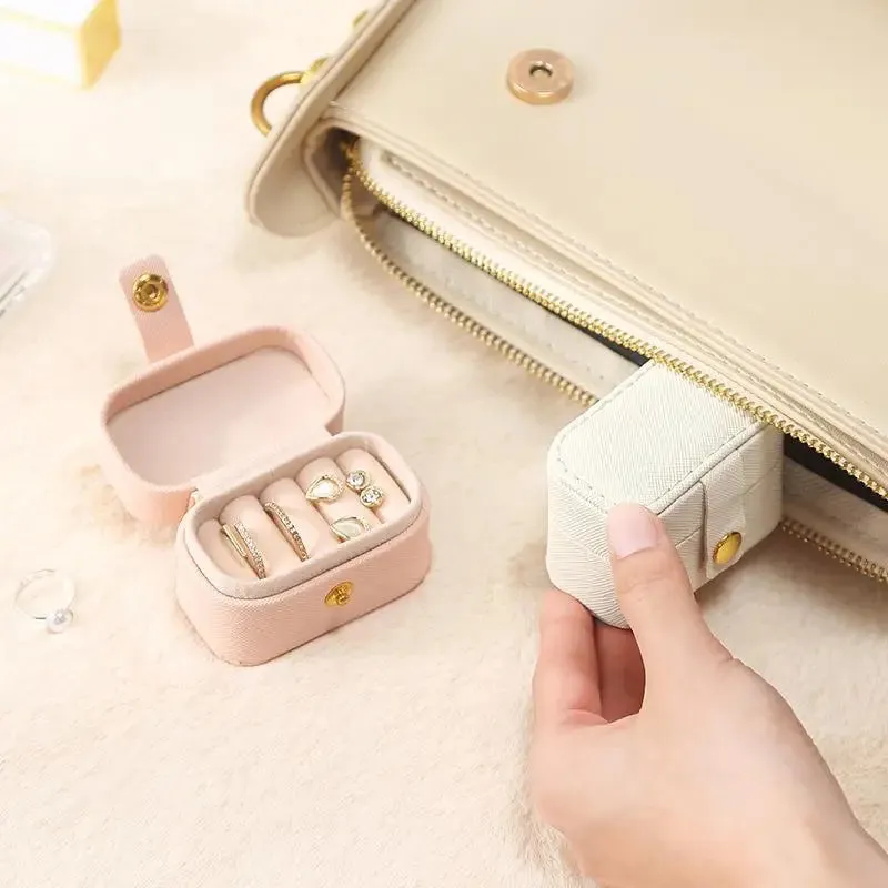 Anyhouz Jewelry Storage Mini Ring Box Portable 1pc Red Organizer Display Travel Simple Mini Gift Case Boxes Leather Earring Necklace Holder