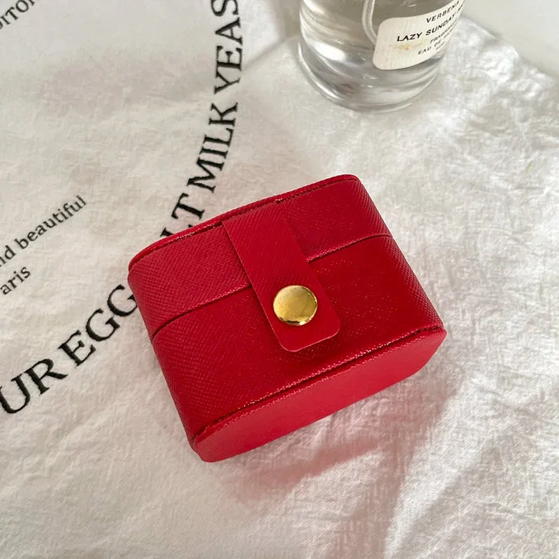Anyhouz Jewelry Storage Mini Ring Box Portable 1pc Red Organizer Display Travel Simple Mini Gift Case Boxes Leather Earring Necklace Holder