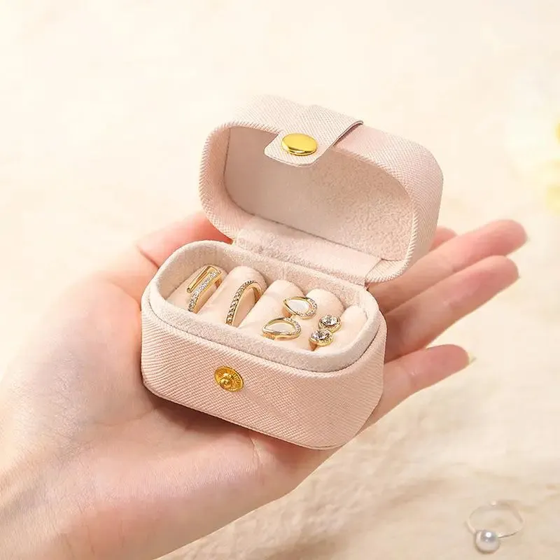 Anyhouz Jewelry Storage Mini Ring Box Portable 1pc Red Organizer Display Travel Simple Mini Gift Case Boxes Leather Earring Necklace Holder