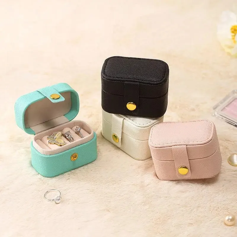 Anyhouz Jewelry Storage Mini Ring Box Portable 1pc Red Organizer Display Travel Simple Mini Gift Case Boxes Leather Earring Necklace Holder