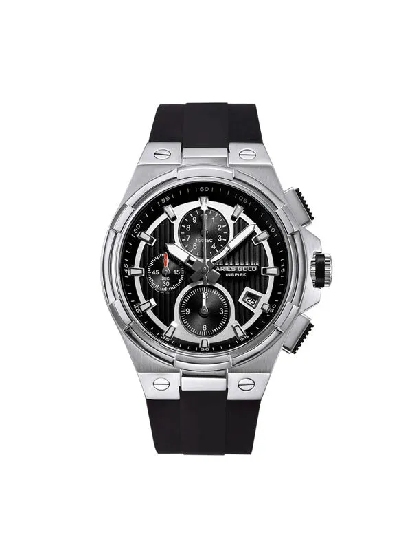 Aries Gold King Silver Stainless Steel Hi-Tech Black Synthetic Strap G 7311 S-BKS Watch