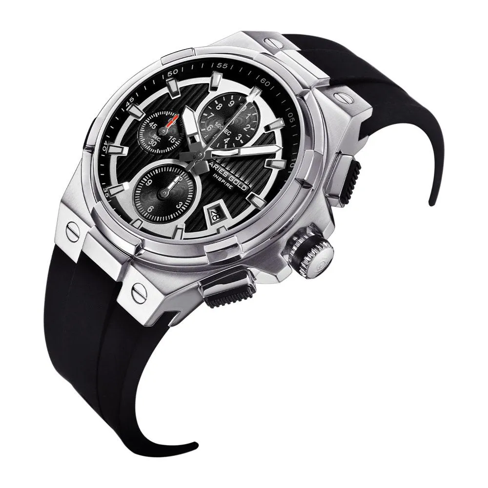 Aries Gold King Silver Stainless Steel Hi-Tech Black Synthetic Strap G 7311 S-BKS Watch