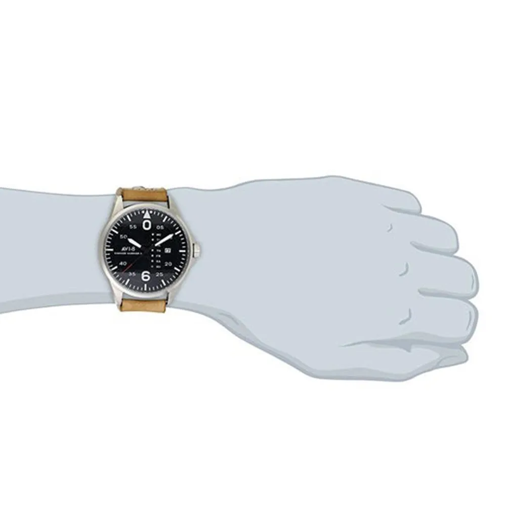 AVI-8 Mens Japanese Brown Leather Band Silver Case Quartz Hawker Hurricane II Watch - AV-4003-02