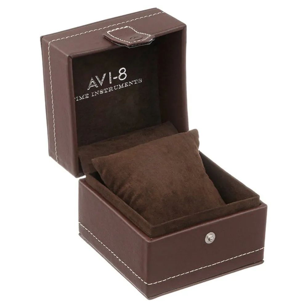 AVI-8 Mens Japanese Brown Leather Band Silver Case Quartz Hawker Hurricane II Watch - AV-4003-02
