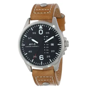 AVI-8 Mens Japanese Brown Leather Band Silver Case Quartz Hawker Hurricane II Watch - AV-4003-02