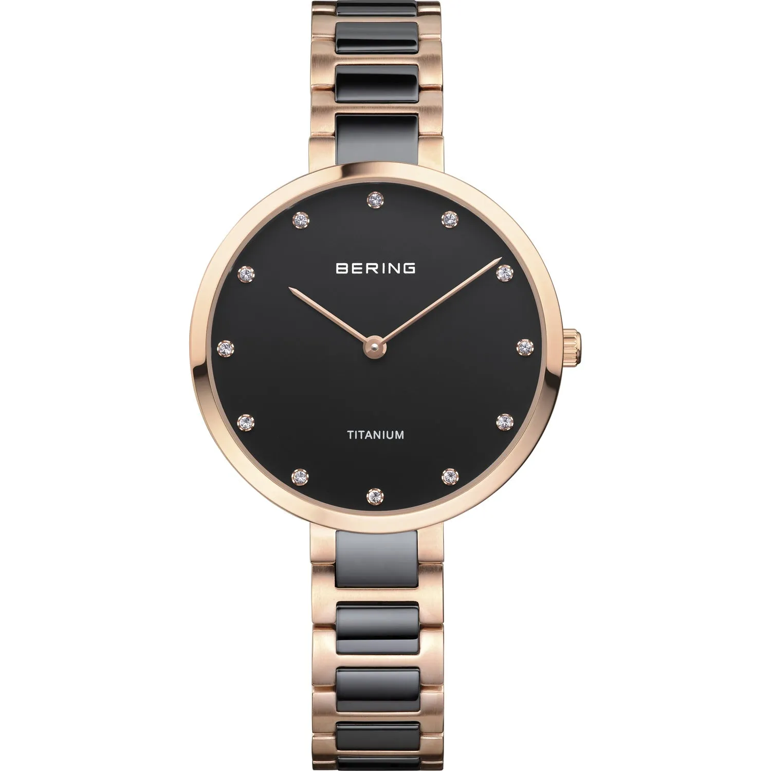 Bering Black & Rose Gold Ceramic Ladies Watch with Swarovski Crystals
