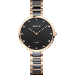 Bering Black & Rose Gold Ceramic Ladies Watch with Swarovski Crystals