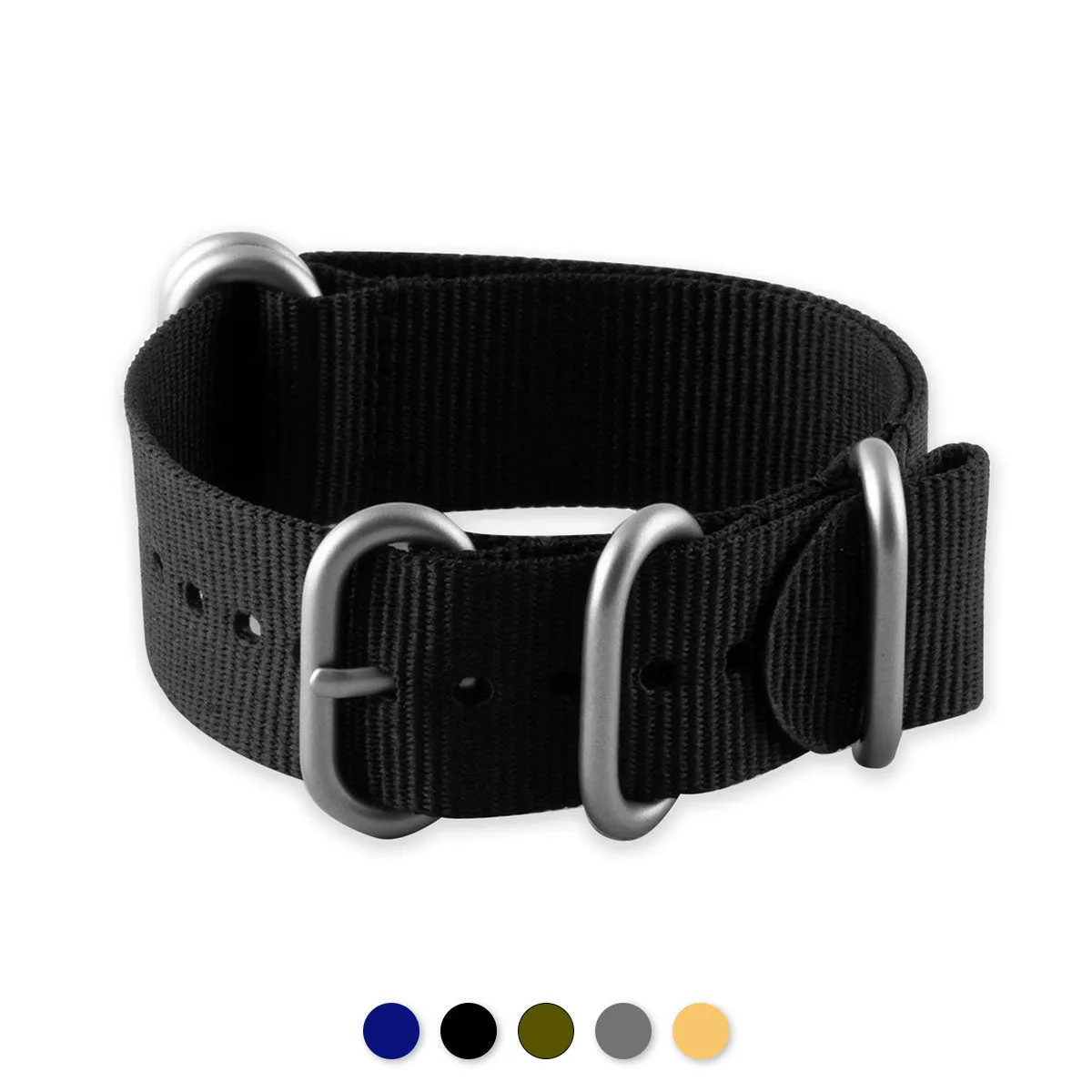 Bracelet de montre Zulu 5 anneaux - Nylon / tissu (bleu, noir, kaki, beige, gris)