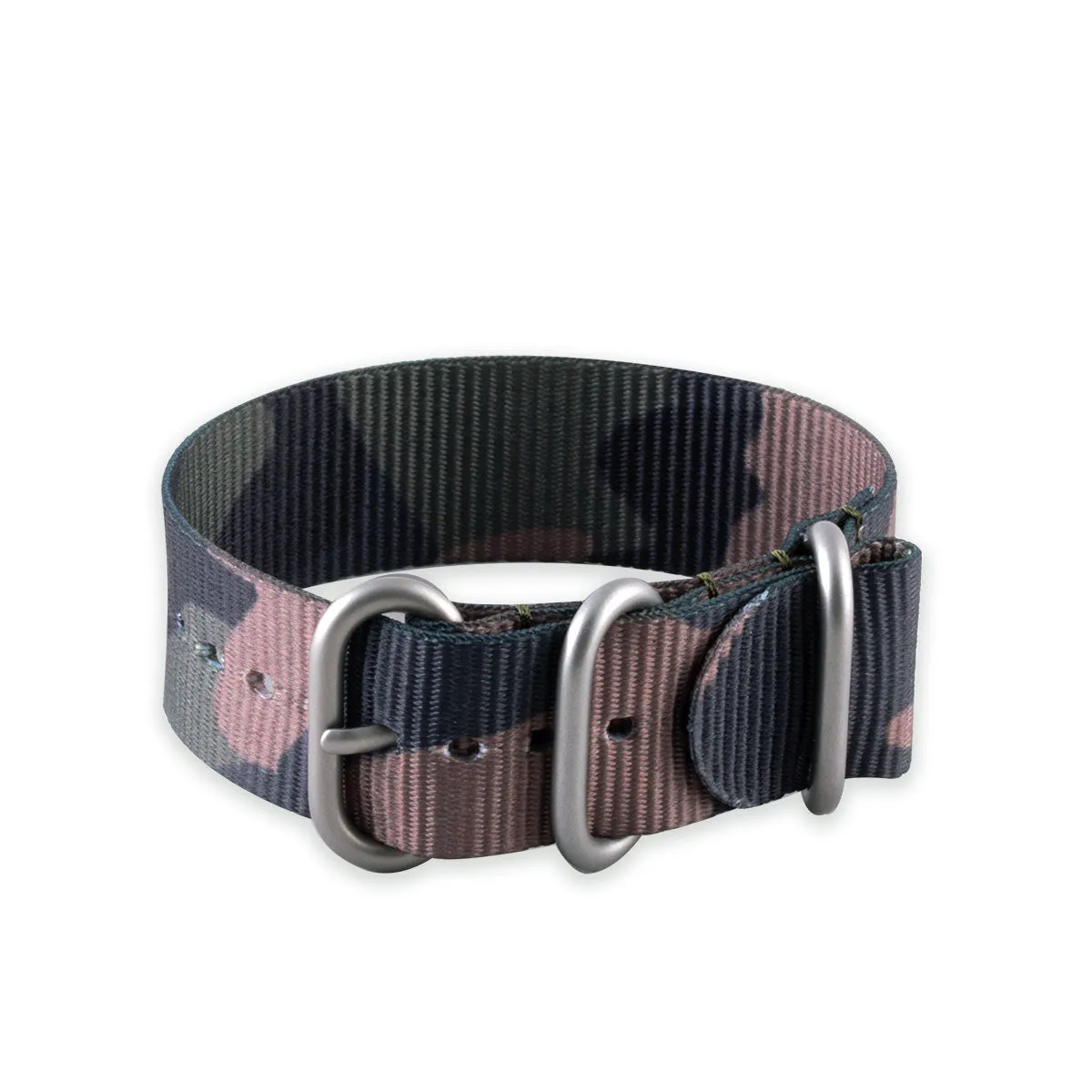 Bracelet-montre Zulu 3 anneaux - Nylon / tissu Camo (marron, marron/vert, gris)