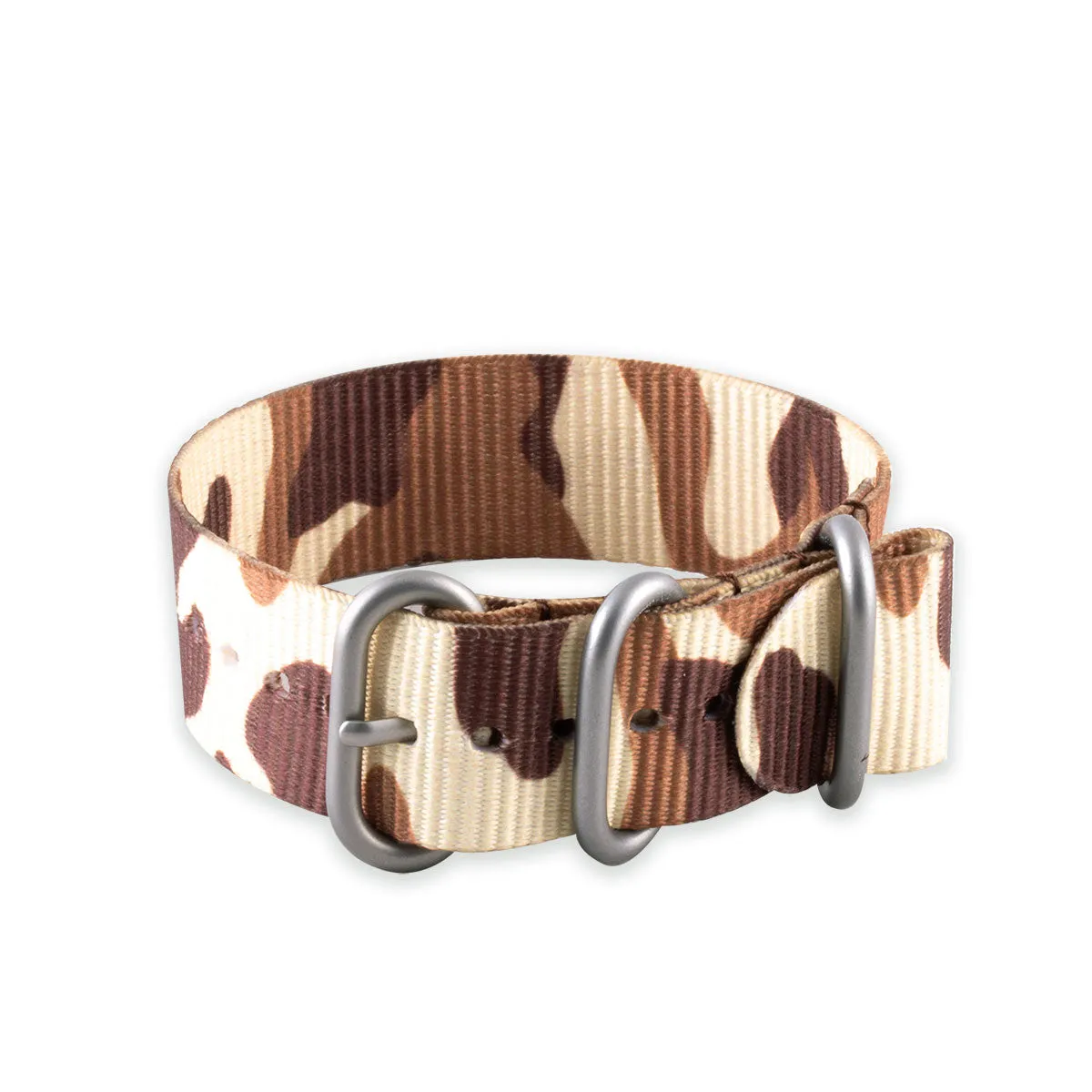 Bracelet-montre Zulu 3 anneaux - Nylon / tissu Camo (marron, marron/vert, gris)