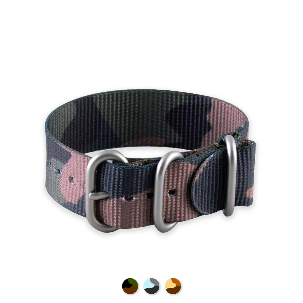 Bracelet-montre Zulu 3 anneaux - Nylon / tissu Camo (marron, marron/vert, gris)
