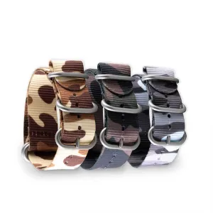 Bracelet montre Zulu 5 anneaux - Nylon / tissu Camo (marron, marron/vert, gris)