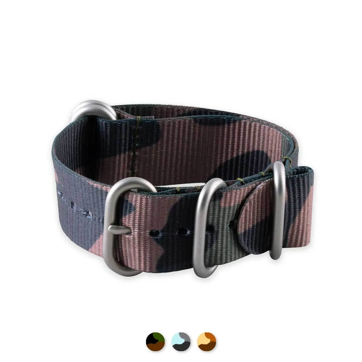 Bracelet montre Zulu 5 anneaux - Nylon / tissu Camo (marron, marron/vert, gris)