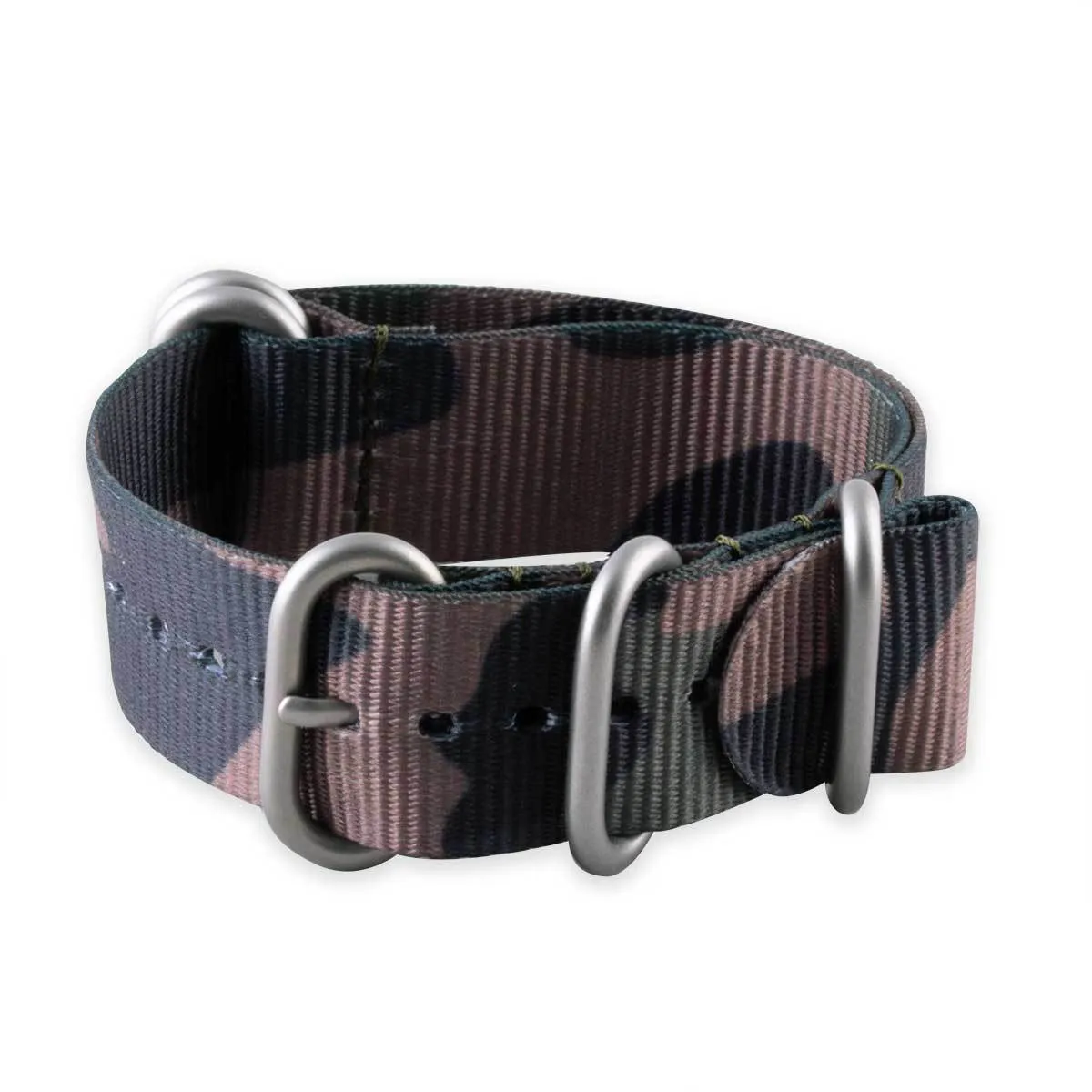 Bracelet montre Zulu 5 anneaux - Nylon / tissu Camo (marron, marron/vert, gris)