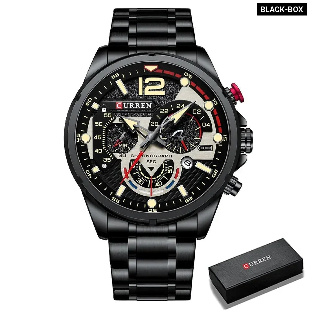 Brand Sport Wristwatches for Man Luminous Quartz Watches Casual Chronograph Stainless Steel Male Clock