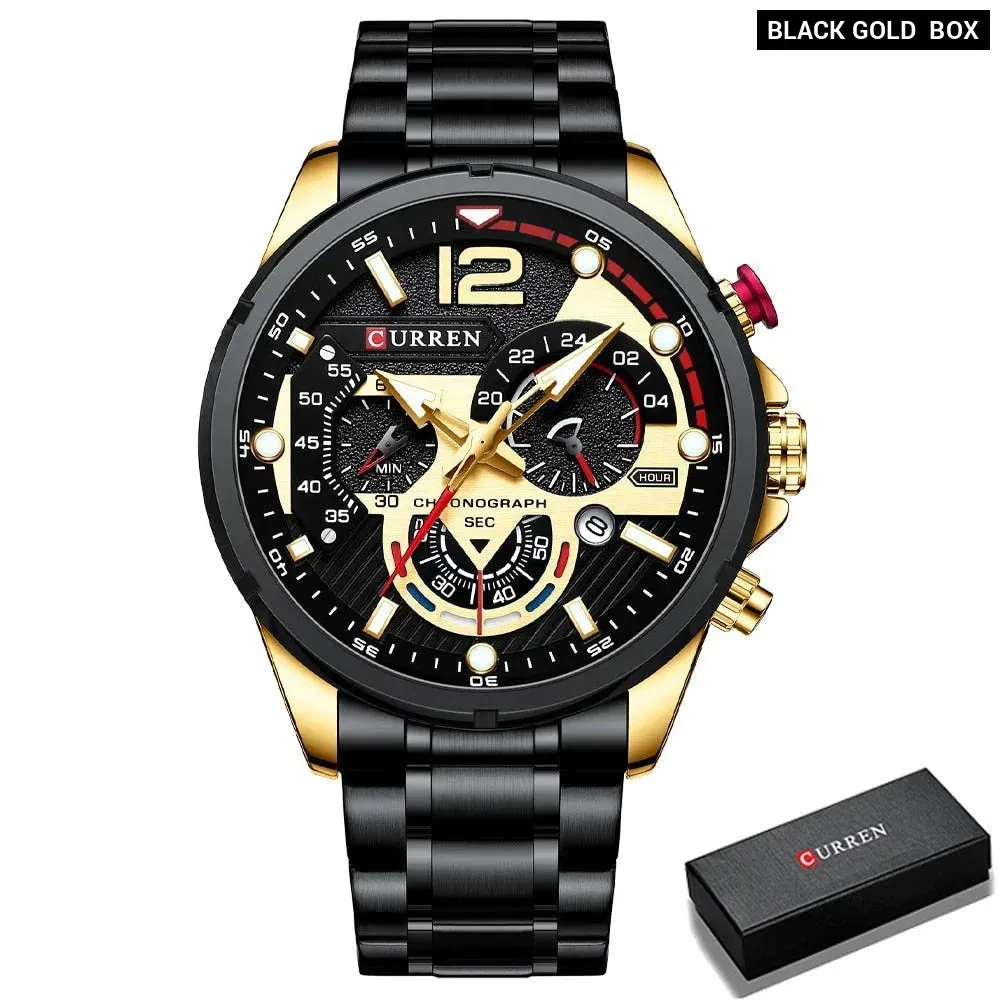 Brand Sport Wristwatches for Man Luminous Quartz Watches Casual Chronograph Stainless Steel Male Clock