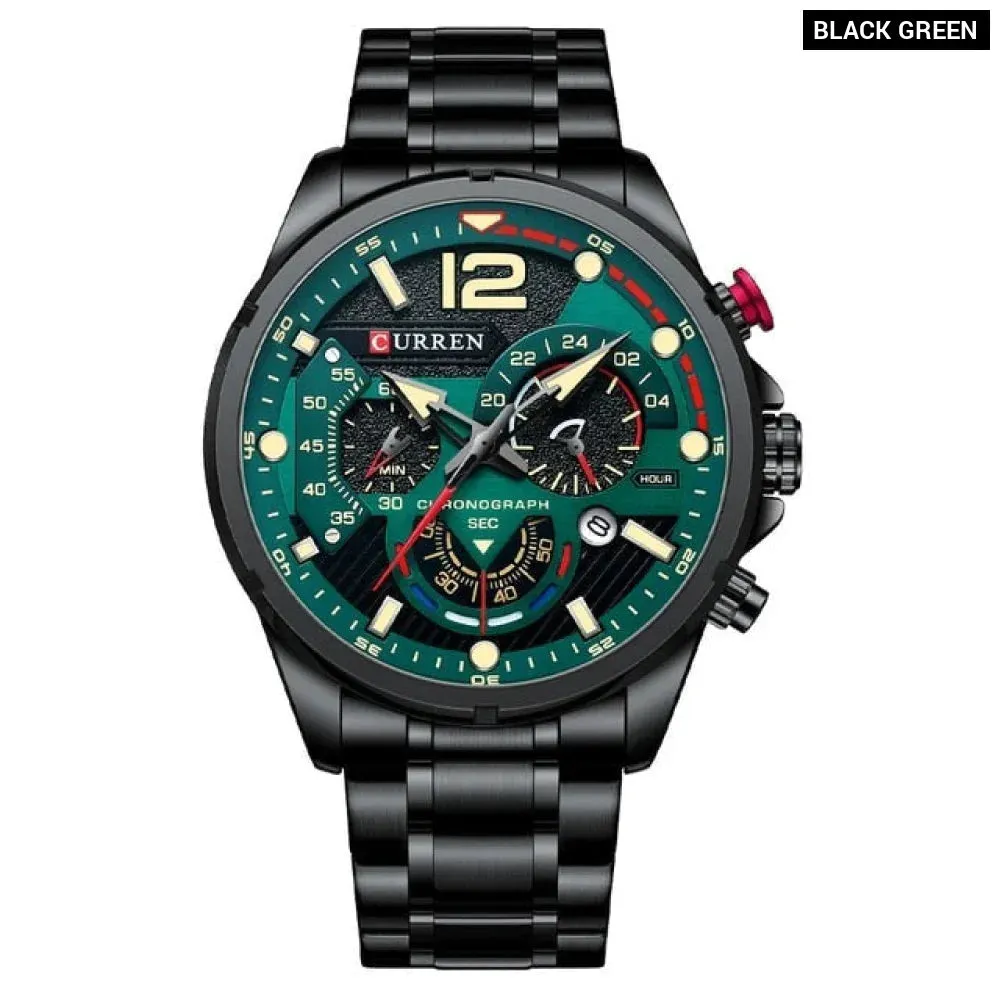 Brand Sport Wristwatches for Man Luminous Quartz Watches Casual Chronograph Stainless Steel Male Clock