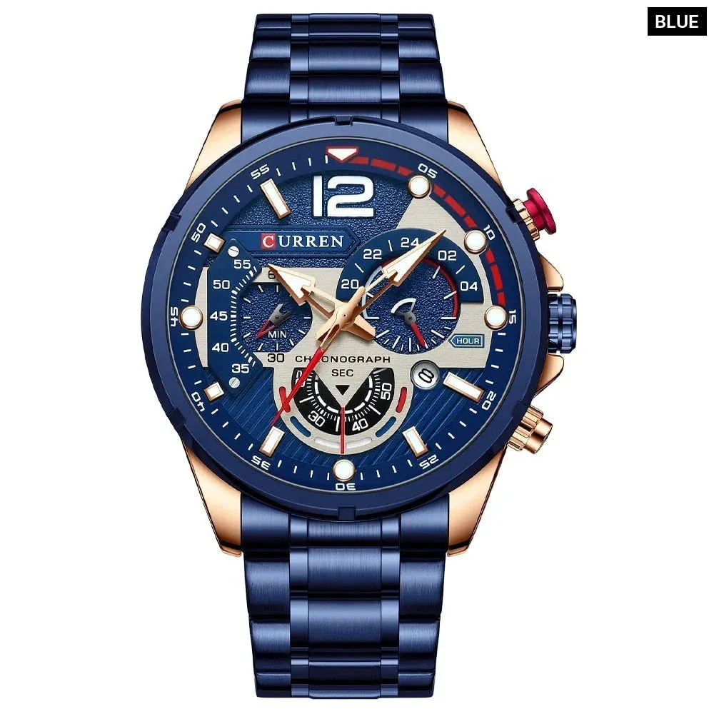 Brand Sport Wristwatches for Man Luminous Quartz Watches Casual Chronograph Stainless Steel Male Clock