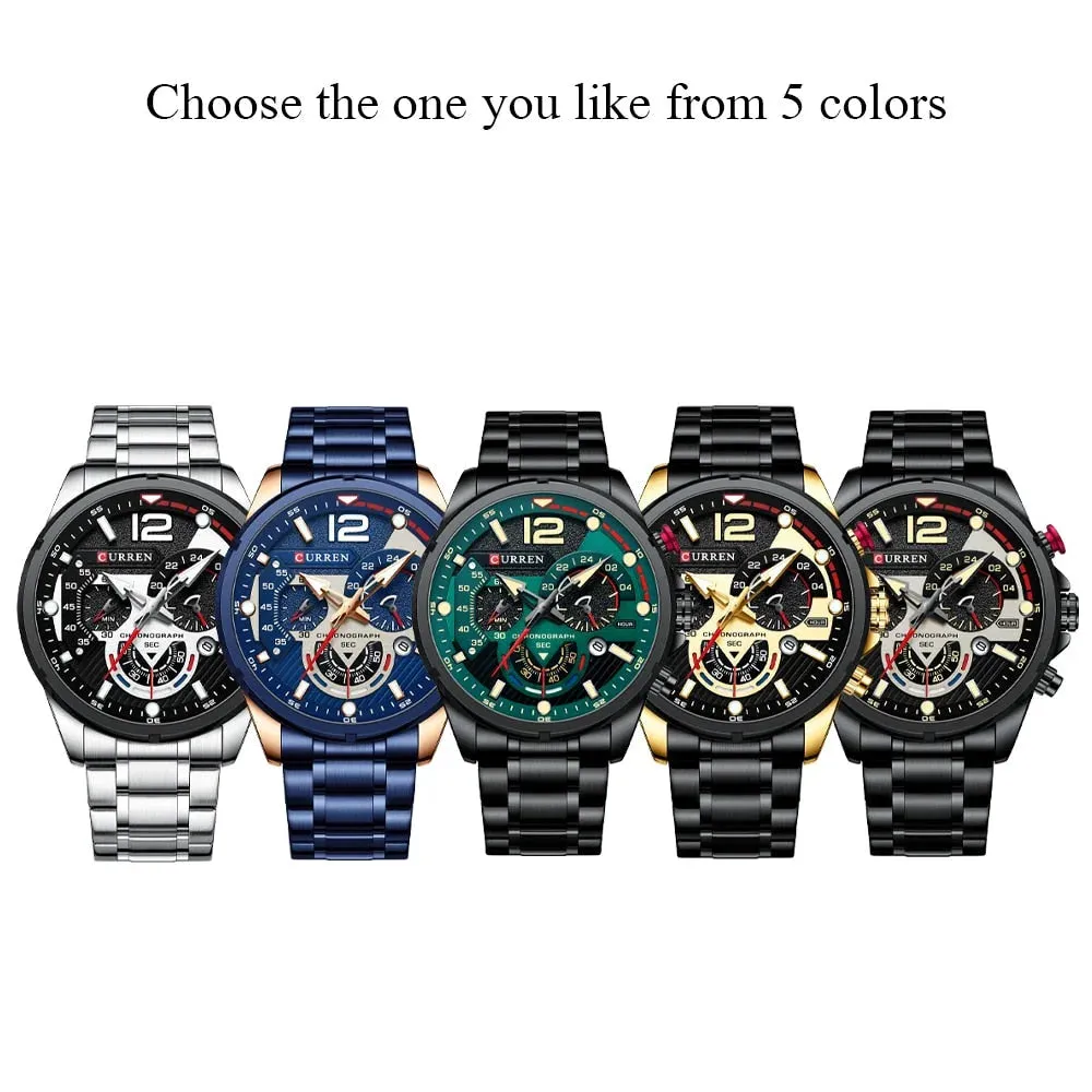 Brand Sport Wristwatches for Man Luminous Quartz Watches Casual Chronograph Stainless Steel Male Clock