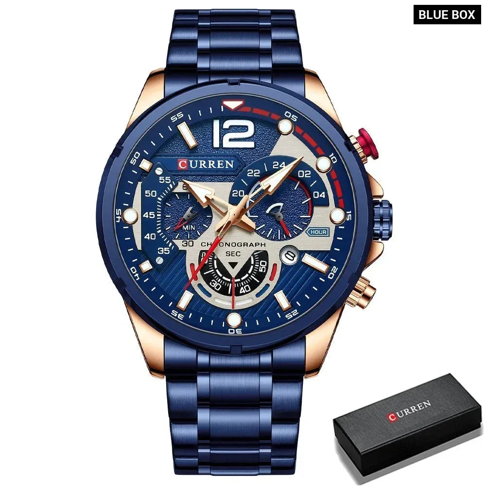 Brand Sport Wristwatches for Man Luminous Quartz Watches Casual Chronograph Stainless Steel Male Clock
