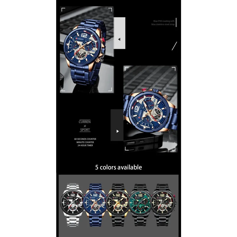 Brand Sport Wristwatches for Man Luminous Quartz Watches Casual Chronograph Stainless Steel Male Clock