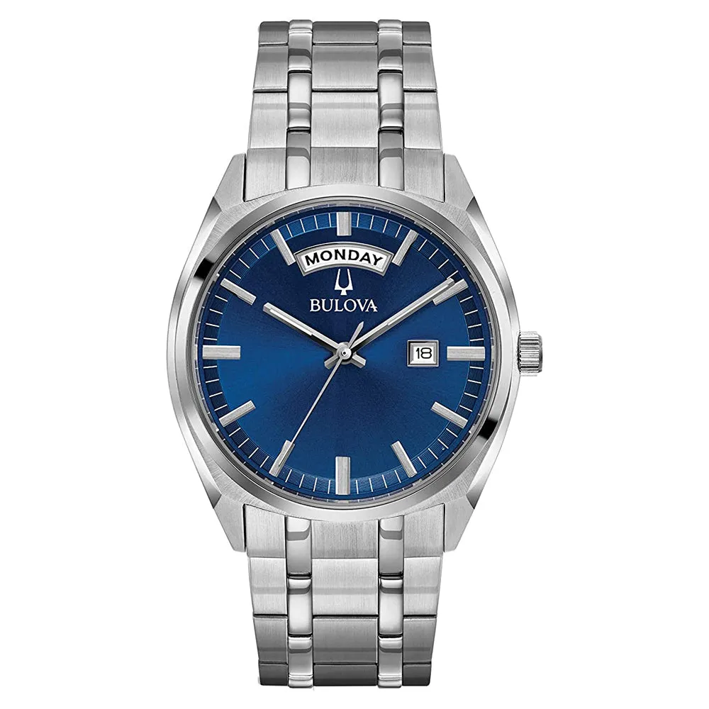 Bulova Mens Marine Star Quartz Classic Blue Dial Silver Stainless Steel Band Analog Watch - 96C125