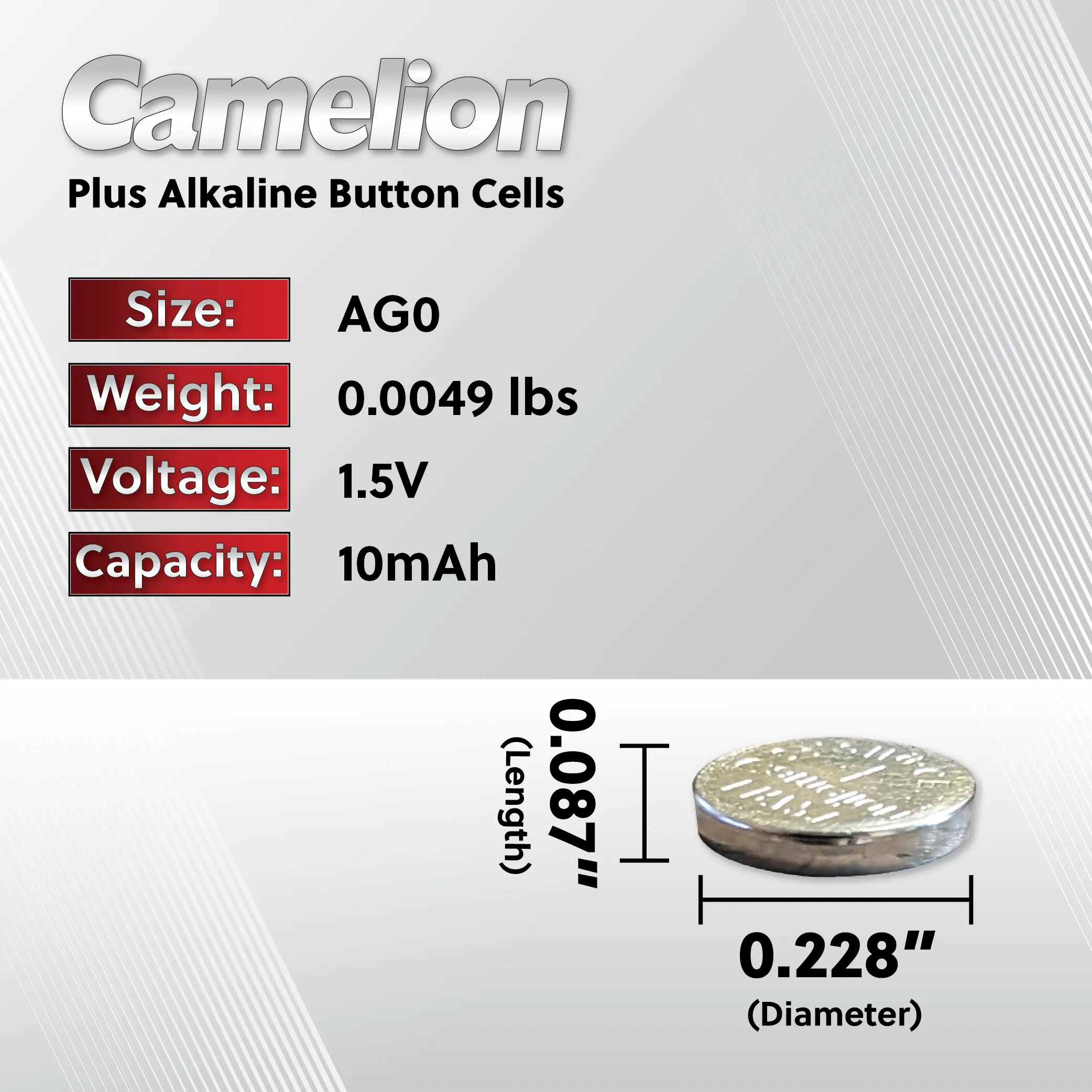 Camelion AG0 / 379 / LR521 1.5V Coin Cell Battery Pack of 2