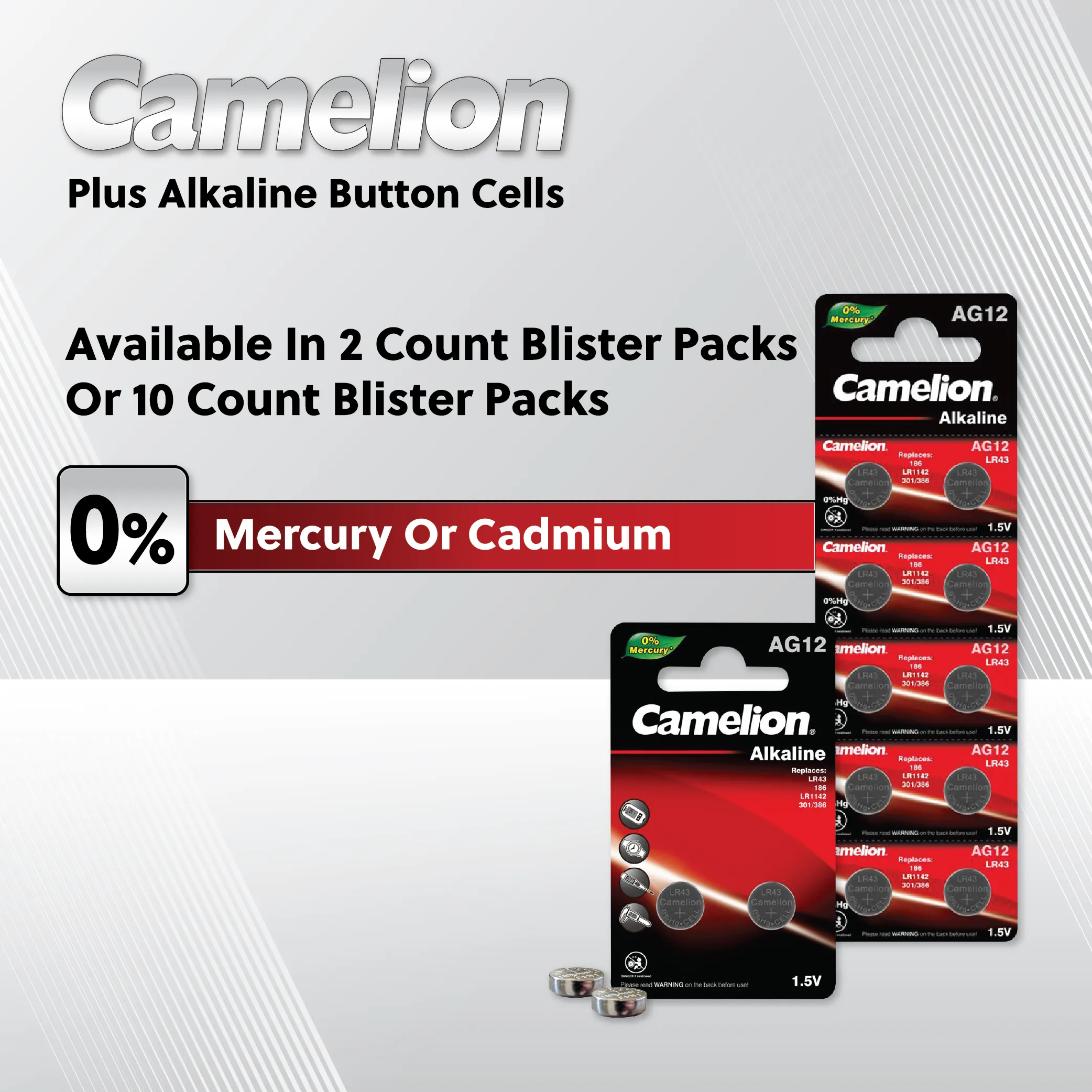 Camelion AG2 / 396 / LR726 1.5V Coin Cell Battery Pack of 2