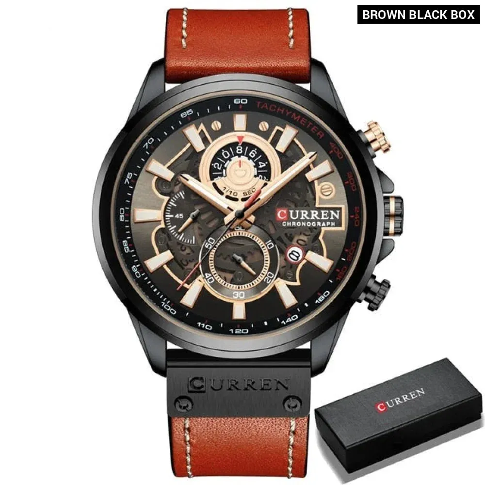 Casual Leather Sport Quartz Chronograph Wristwatch