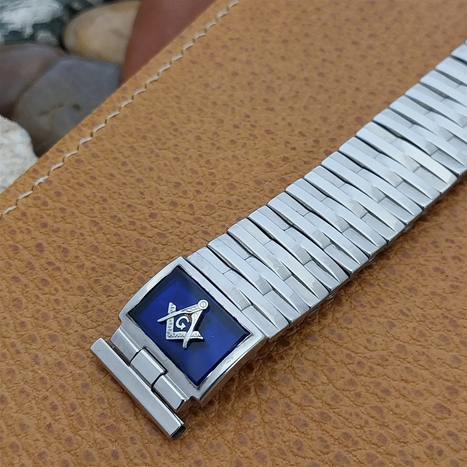 Classic 1950s Masonic White Gold Filled & Glass Golden Zephyr Vintage Watch Band