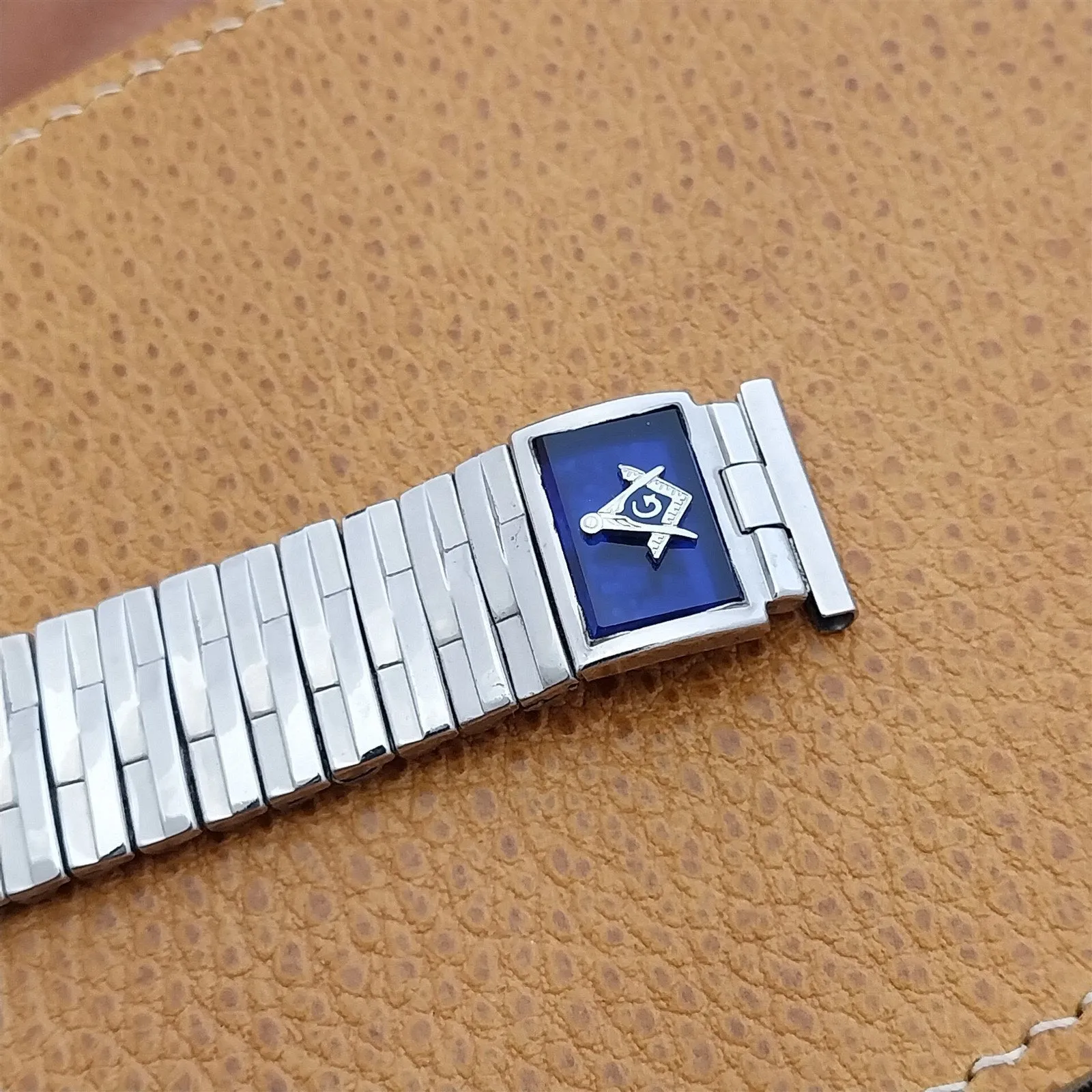 Classic 1950s Masonic White Gold Filled & Glass Golden Zephyr Vintage Watch Band