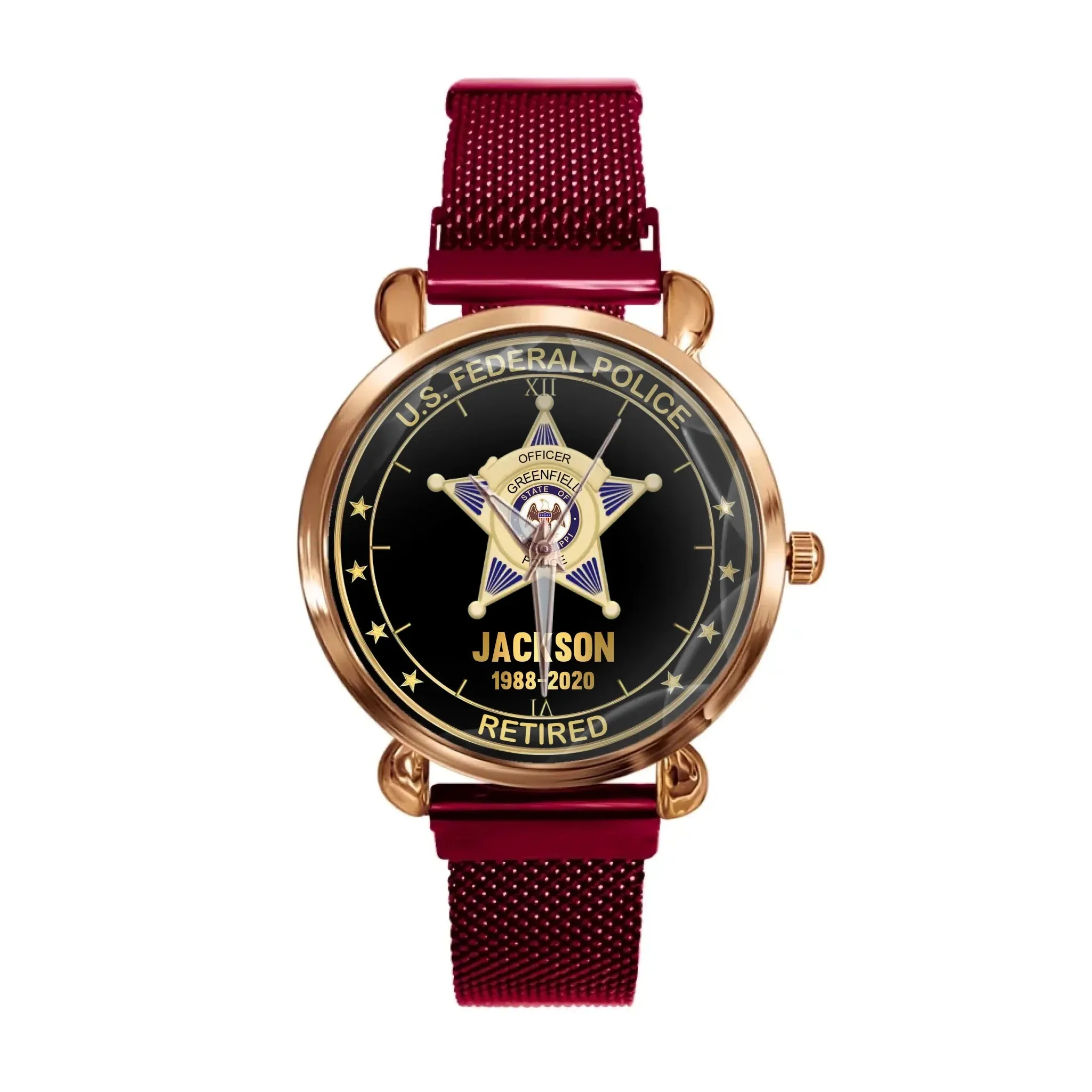 Customised American Police Badge Themed Watches - Police Commemorative Watch with Personalised Badge,Department,Time and Text - A Gift For Police,Family,Friend