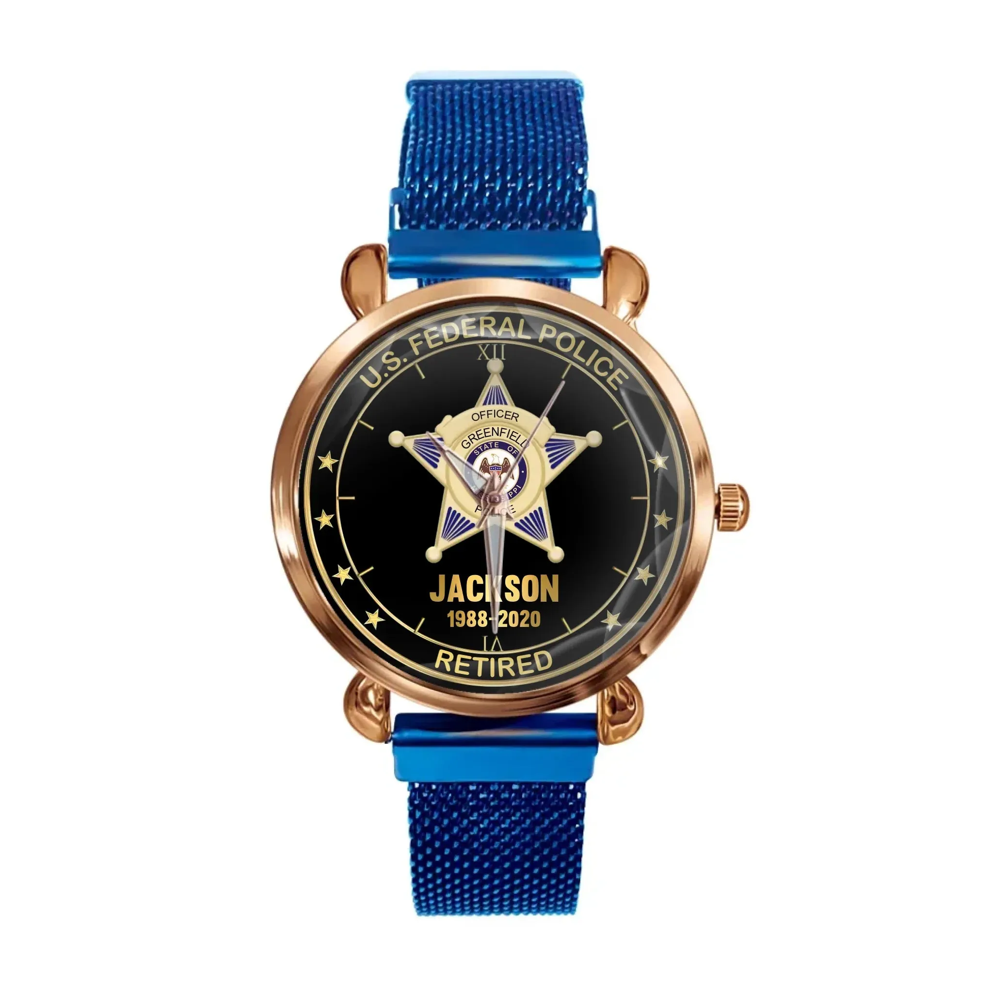 Customised American Police Badge Themed Watches - Police Commemorative Watch with Personalised Badge,Department,Time and Text - A Gift For Police,Family,Friend