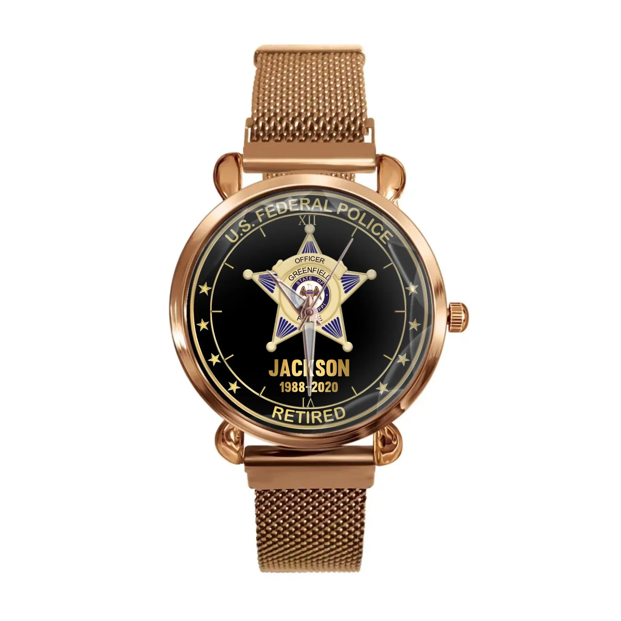 Customised American Police Badge Themed Watches - Police Commemorative Watch with Personalised Badge,Department,Time and Text - A Gift For Police,Family,Friend