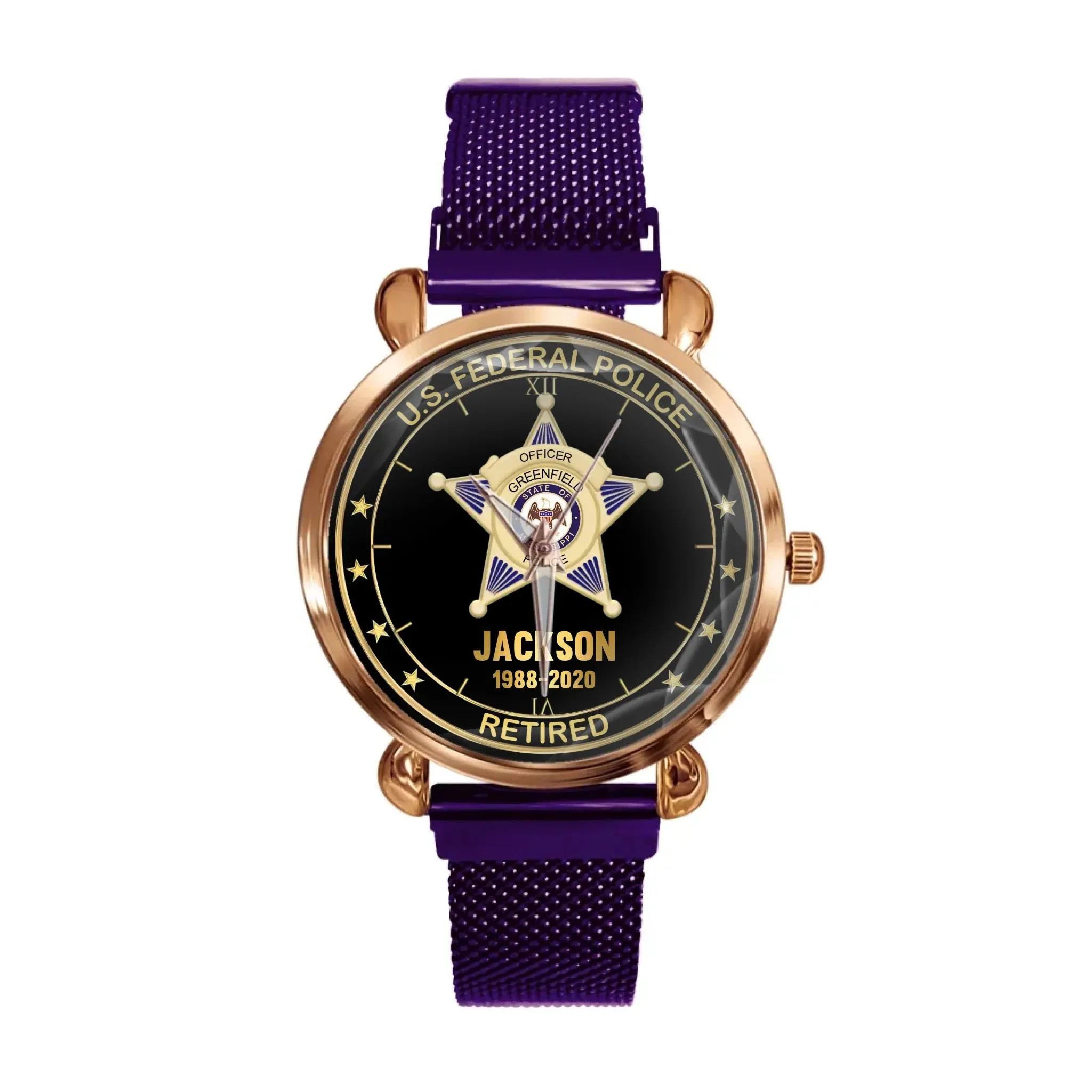 Customised American Police Badge Themed Watches - Police Commemorative Watch with Personalised Badge,Department,Time and Text - A Gift For Police,Family,Friend