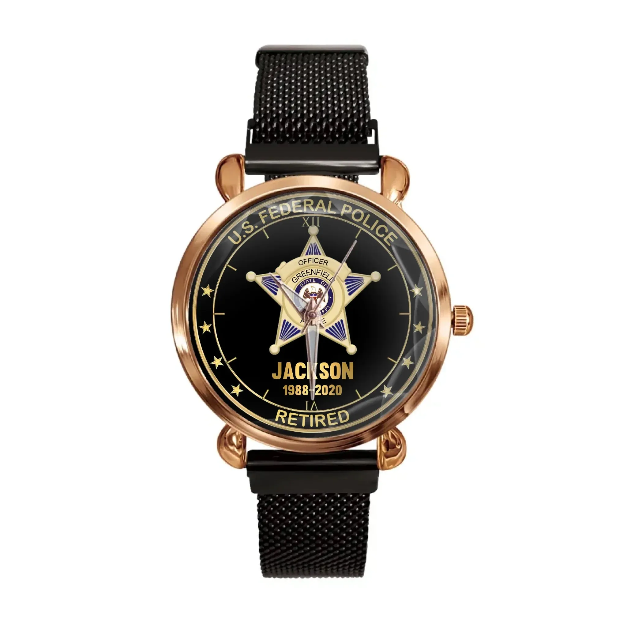 Customised American Police Badge Themed Watches - Police Commemorative Watch with Personalised Badge,Department,Time and Text - A Gift For Police,Family,Friend