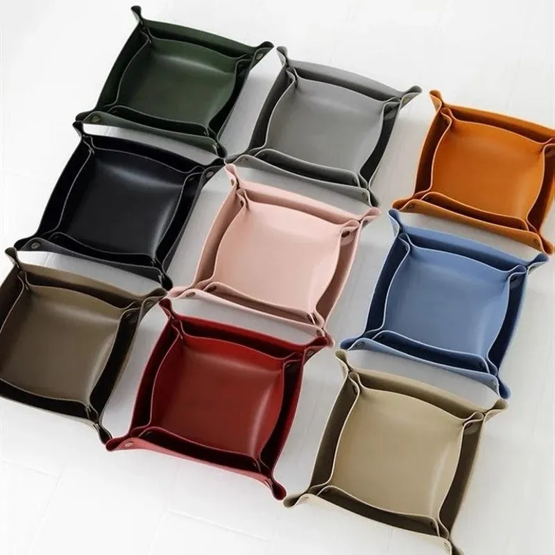 Desktop PU Leather Organizer Key Tray - Multi Folding Storage Box